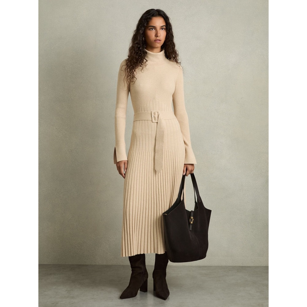 NWT REISS Ribbed Roll Neck Belted MIDI Dress / Sizes L‎ & XL / MSRP $325!